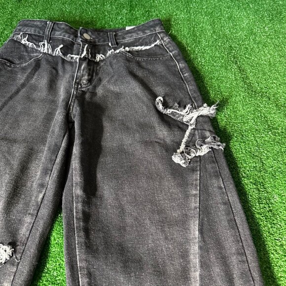 SHEIN Star Pattern Raw Trim Straight Leg Black Jeans Denim Pants Petite Size S - Picture 8 of 14